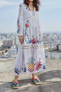 FARM Rio Embroidered Maxi Dress | Macaw Cross Stitch
