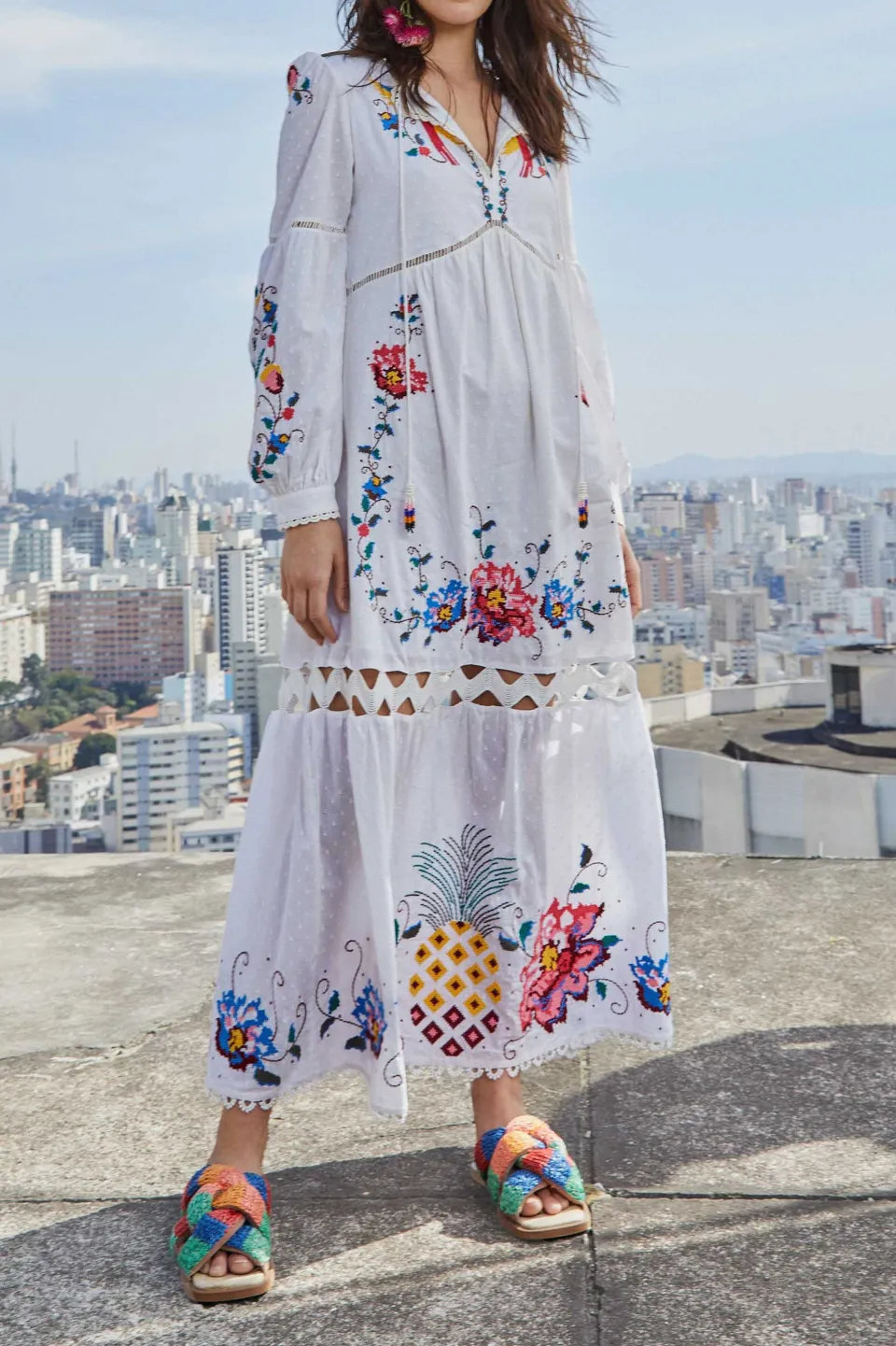 FARM Rio Embroidered Maxi Dress | Macaw Cross Stitch