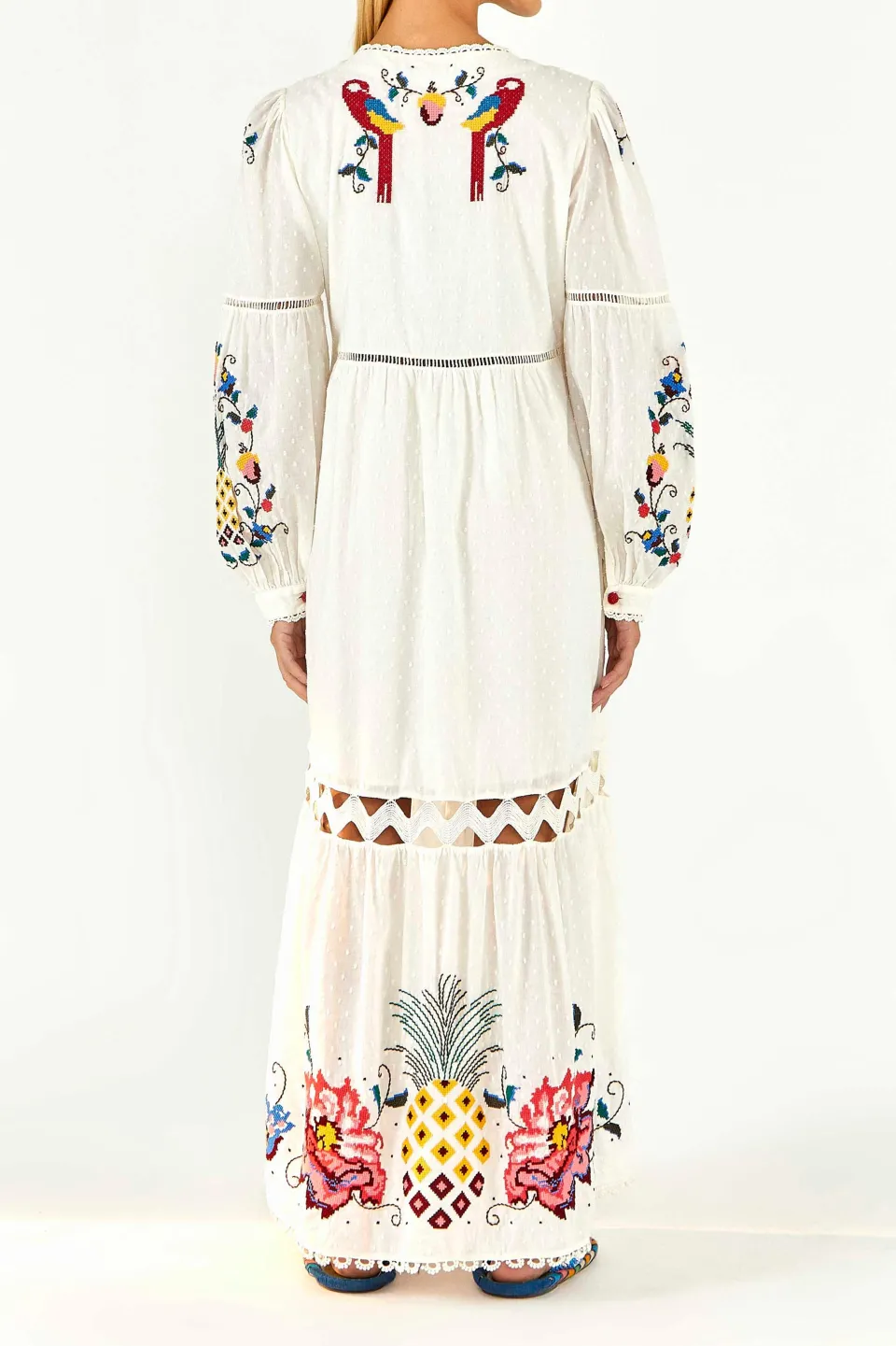 FARM Rio Embroidered Maxi Dress | Macaw Cross Stitch