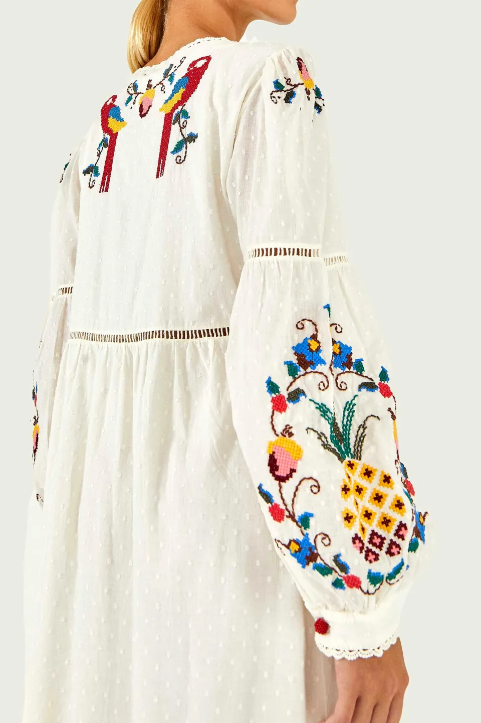 FARM Rio Embroidered Maxi Dress | Macaw Cross Stitch