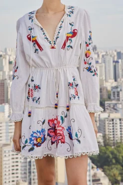 FARM Rio Embroidered Mini Dress | Macaw Cross Stitch Discount