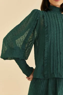 FARM Rio Emerald Ruffle Long Sleeve Blouse Discount