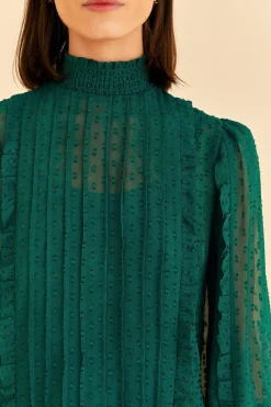 FARM Rio Emerald Ruffle Long Sleeve Blouse Discount