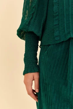 FARM Rio Emerald Ruffle Long Sleeve Blouse Discount