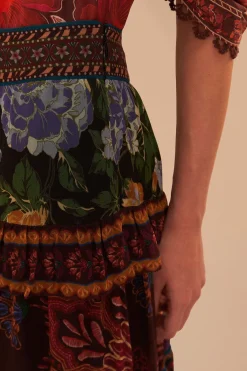 FARM Rio Floral Mix Ruffle Maxi Skirt Hot