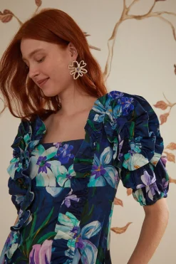 FARM Rio Floraline Ruffle Short Sleeve Midi Dress Hot