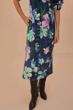 FARM Rio Floraline Ruffle Short Sleeve Midi Dress Hot