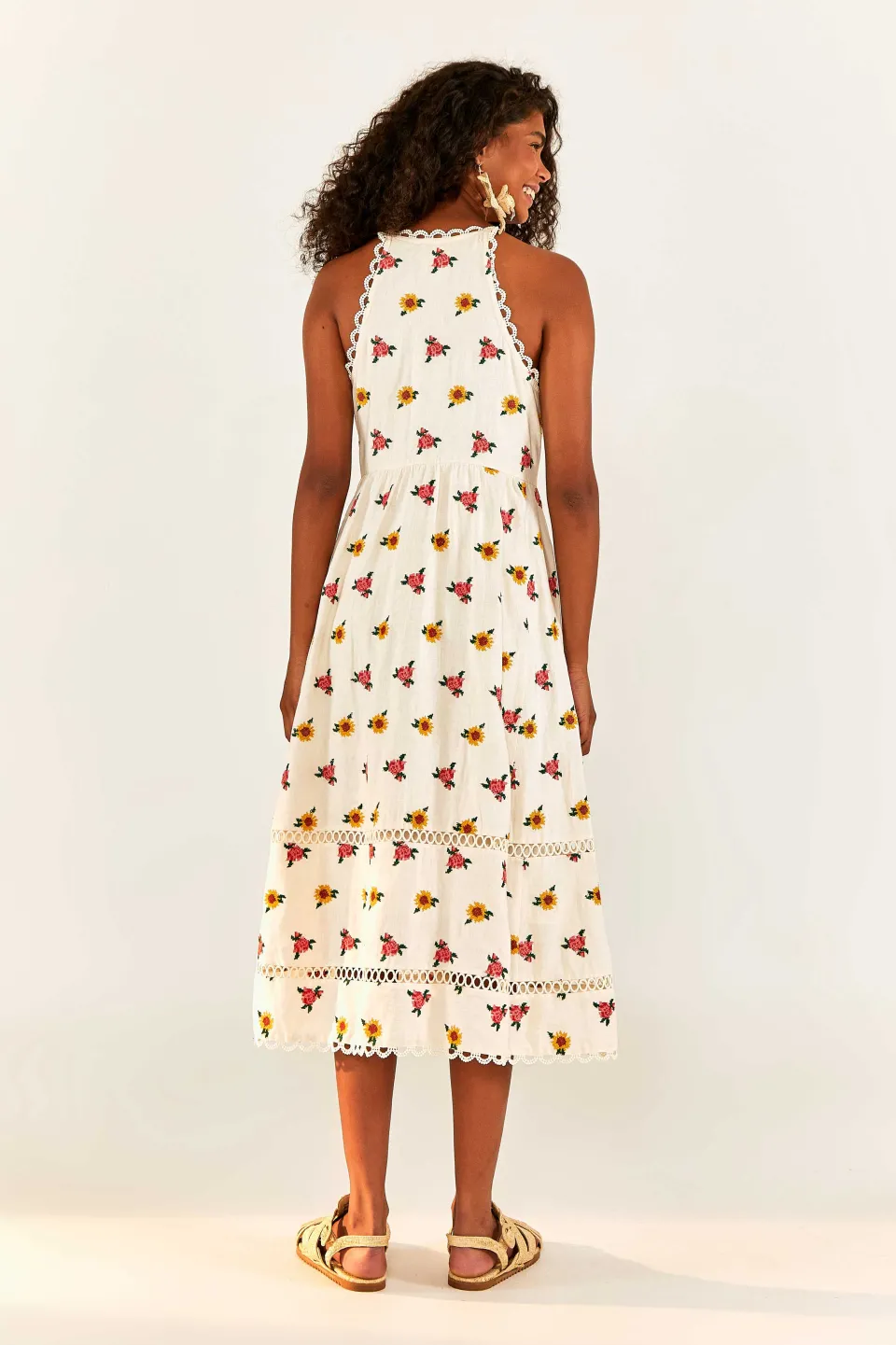 FARM Rio Flowers Midi Dress | Mixed Cross Stitch Print Clearance