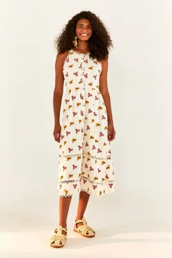 FARM Rio Flowers Midi Dress | Mixed Cross Stitch Print Clearance