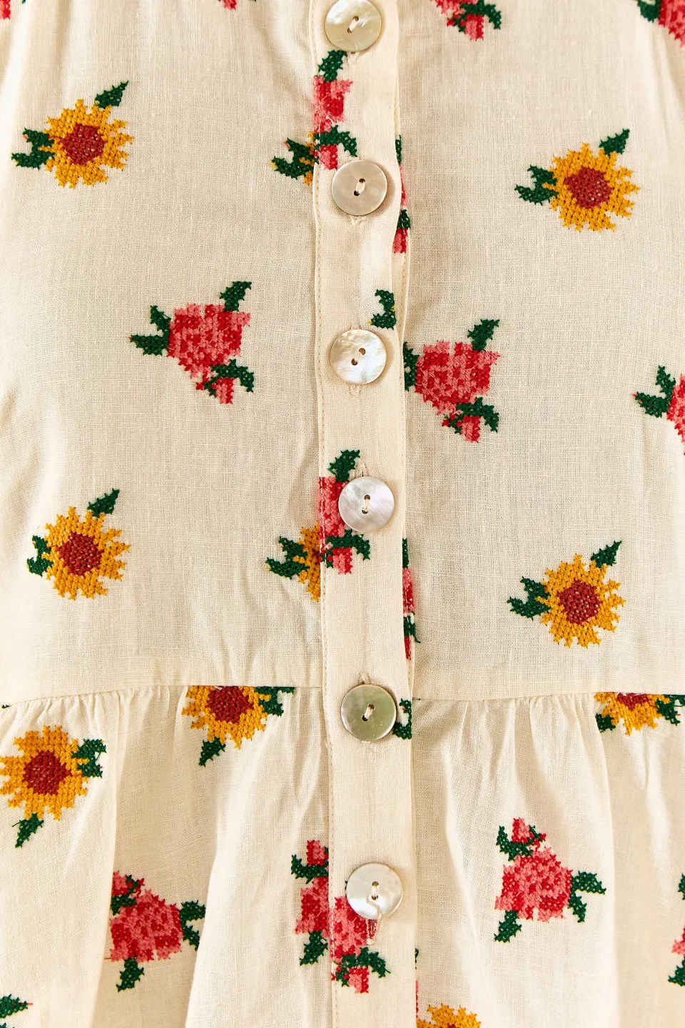 FARM Rio Flowers Midi Dress | Mixed Cross Stitch Print Clearance