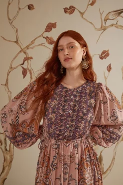 FARM Rio Glam Tapestry Burgundy Long Sleeve Maxi Dress Online