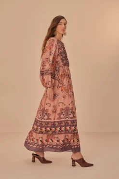 FARM Rio Glam Tapestry Burgundy Long Sleeve Maxi Dress Online