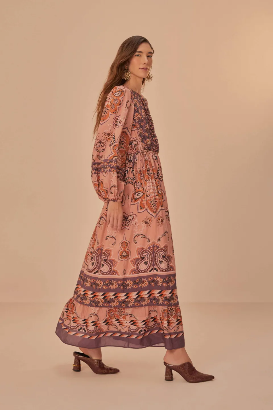 FARM Rio Glam Tapestry Burgundy Long Sleeve Maxi Dress Online