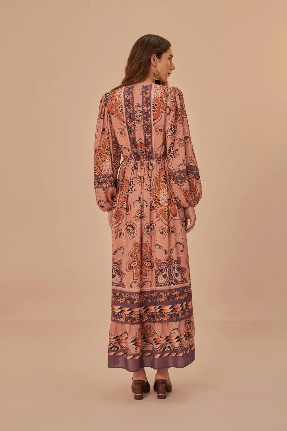 FARM Rio Glam Tapestry Burgundy Long Sleeve Maxi Dress Online