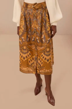 FARM Rio Gold Heart Forest Midi Skirt Best