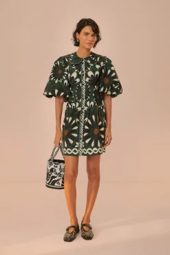 FARM Rio Green Ainika Flowers Short Sleeve Mini Dress Sale