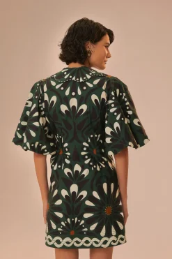 FARM Rio Green Ainika Flowers Short Sleeve Mini Dress Sale