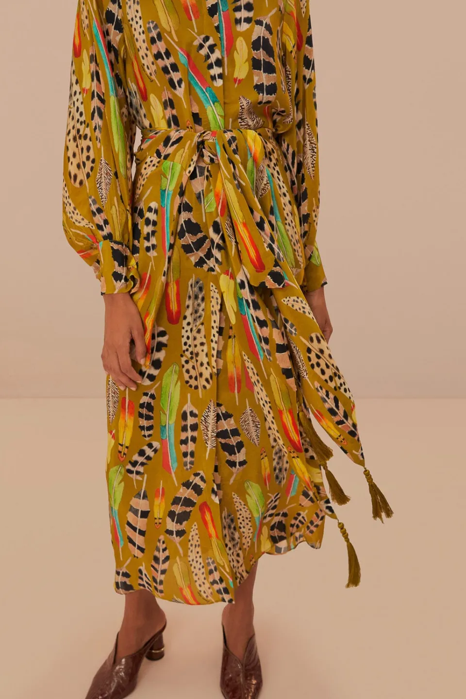 FARM Rio Green Amazon Feathers Midi Dress Outlet