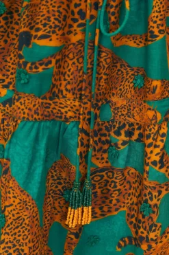 FARM Rio Green Artsy Leopards Long Sleeve Mini Dress Sale