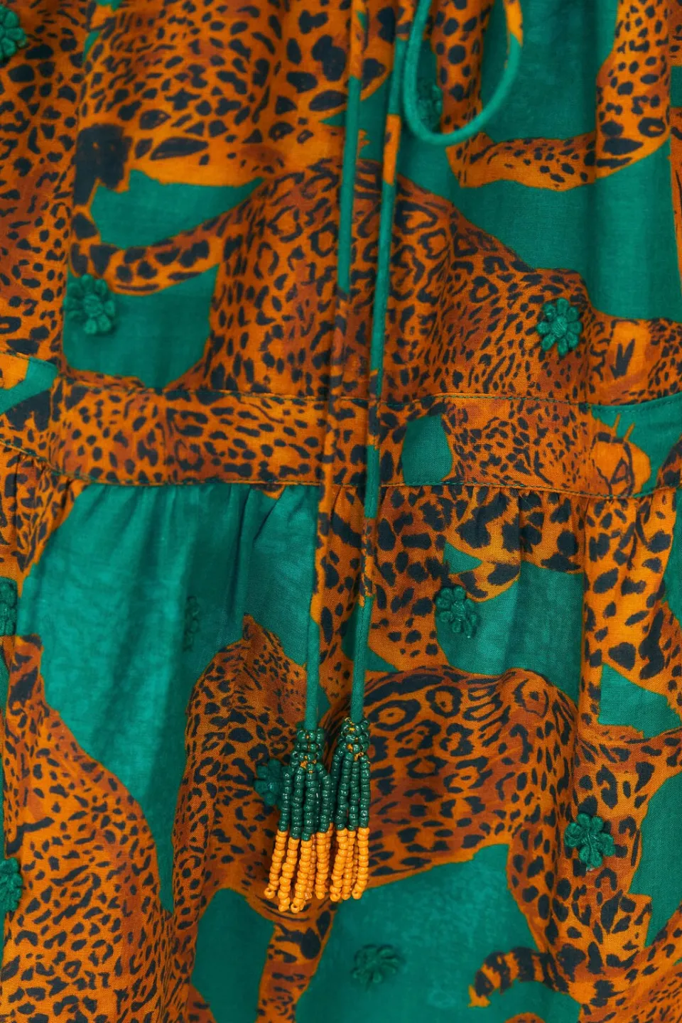 FARM Rio Green Artsy Leopards Long Sleeve Mini Dress Sale