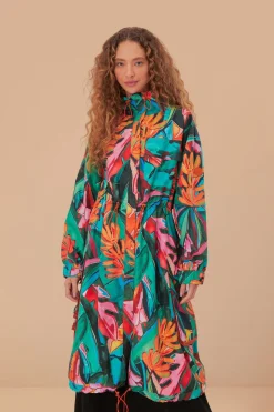 FARM Rio Green Banana Foliage Maxi Raincoat New
