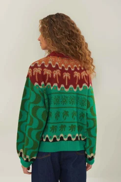 FARM Rio Green Christmas Toucans Knit Sweater Outlet