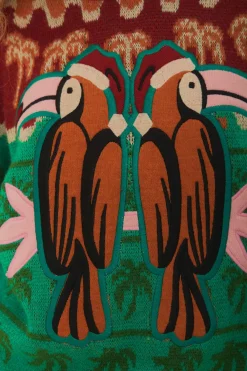 FARM Rio Green Christmas Toucans Knit Sweater Outlet