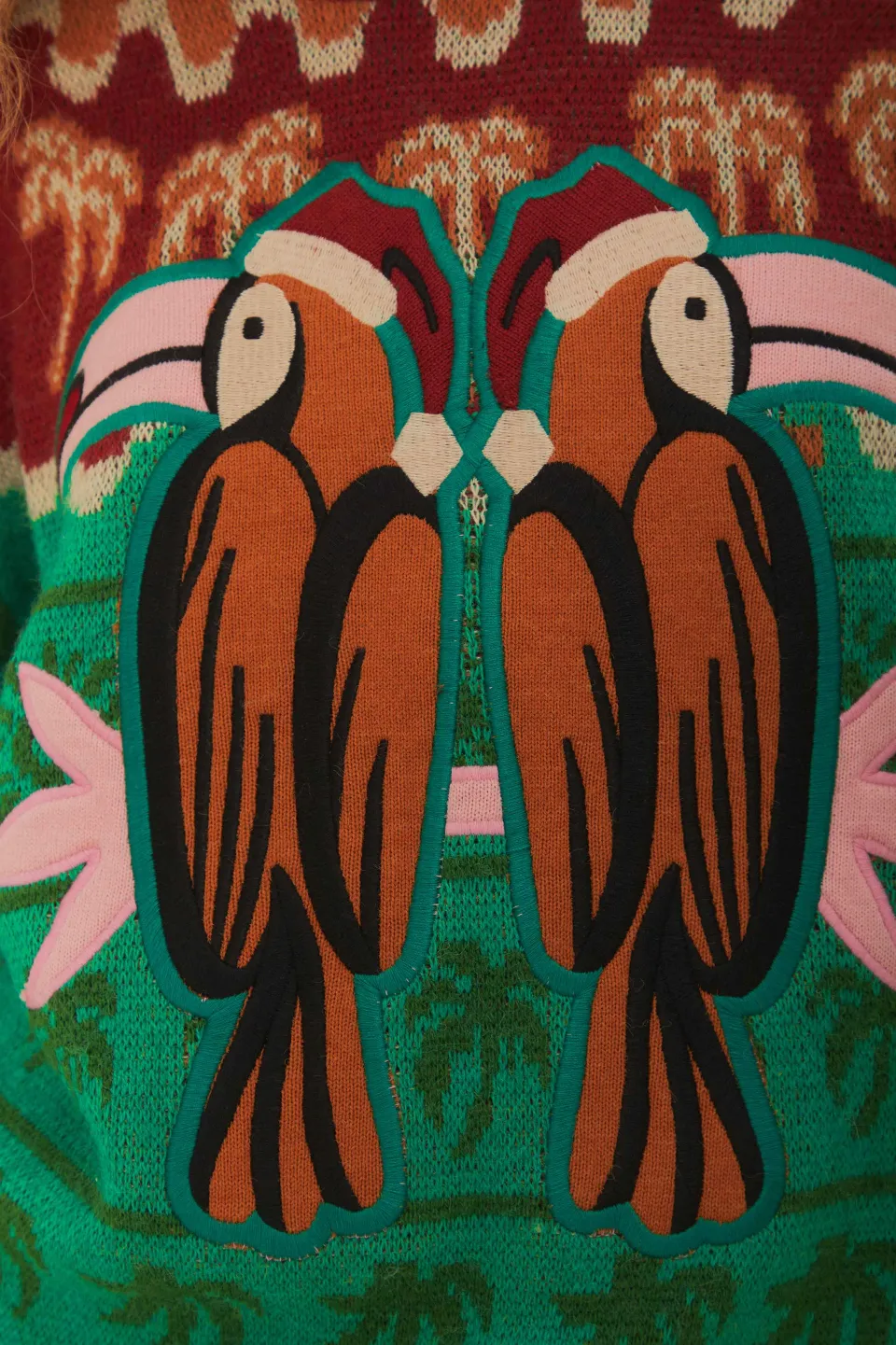 FARM Rio Green Christmas Toucans Knit Sweater Outlet