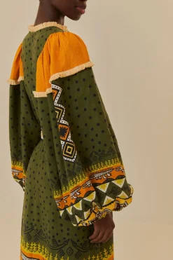 FARM Rio Green Creation Long Sleeve Midi Dress Discount