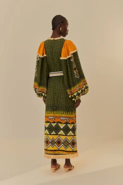 FARM Rio Green Creation Long Sleeve Midi Dress Discount