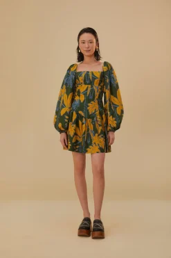 FARM Rio Green Foliage Sketch Lenzing™ Ecovero™ Euroflax™ Mini Dress New
