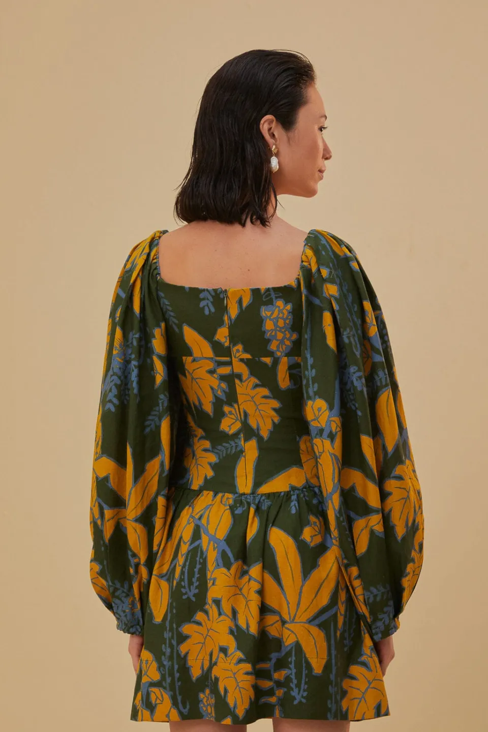 FARM Rio Green Foliage Sketch Lenzing™ Ecovero™ Euroflax™ Mini Dress New