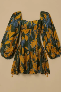 FARM Rio Green Foliage Sketch Lenzing™ Ecovero™ Euroflax™ Mini Dress New