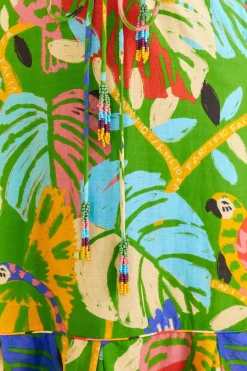 FARM Rio Green Forest Birds Midi Dress New
