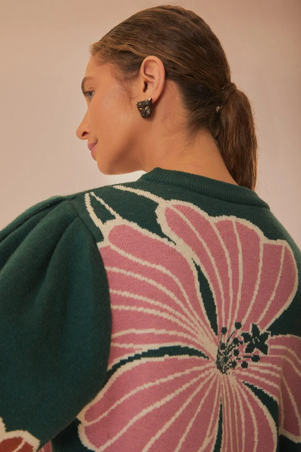 FARM Rio Green Honolulu Flowers Knit Sweater Clearance