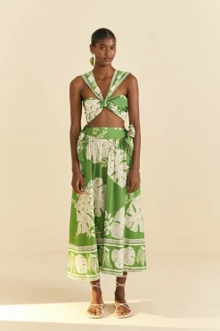 FARM Rio Green Lace Monsteras Crop Top Hot