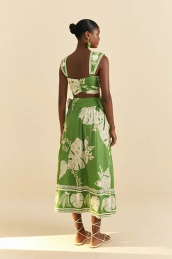 FARM Rio Green Lace Monsteras Crop Top Hot