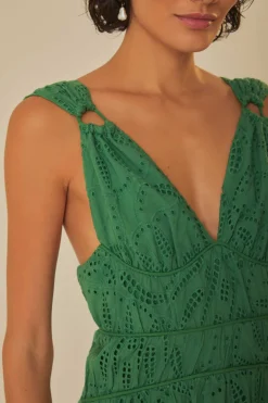 FARM Rio Green Monstera Corset Eyelet Maxi Dress