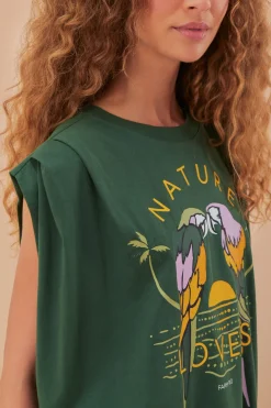 FARM Rio Green Nature Lovers Pleat Organic Cotton T-Shirt New