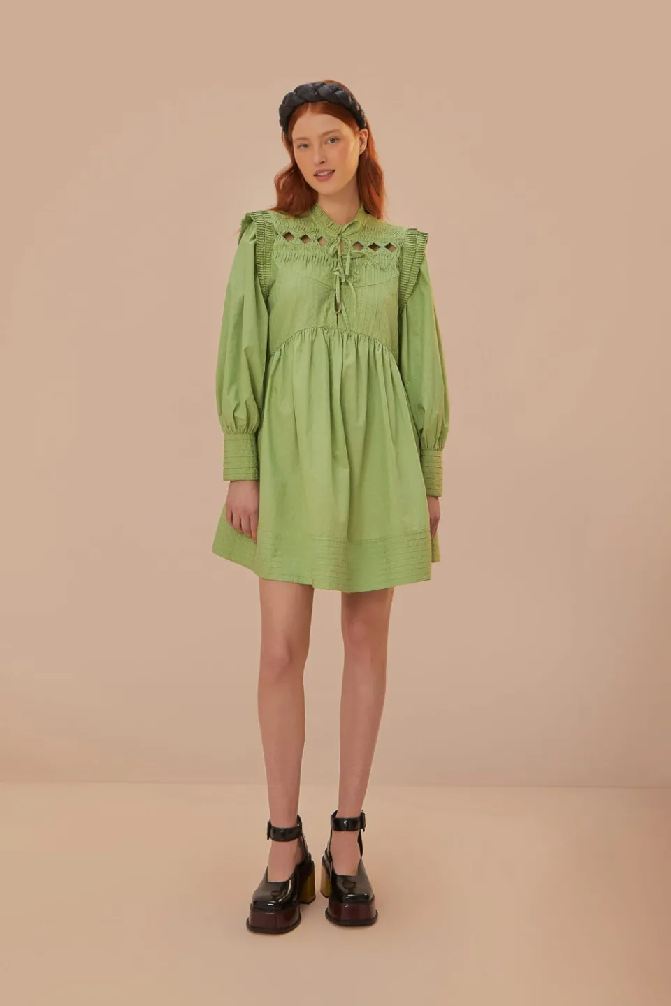 FARM Rio Green Open Yoke Mini Dress
