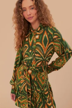 FARM Rio Green Pineapple Ikat LENZING™ ECOVERO™ Viscose Mini Dress Sale