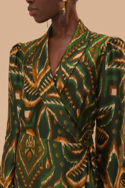 FARM Rio Green Pineapple Ikat Long Sleeve Midi Dress Online