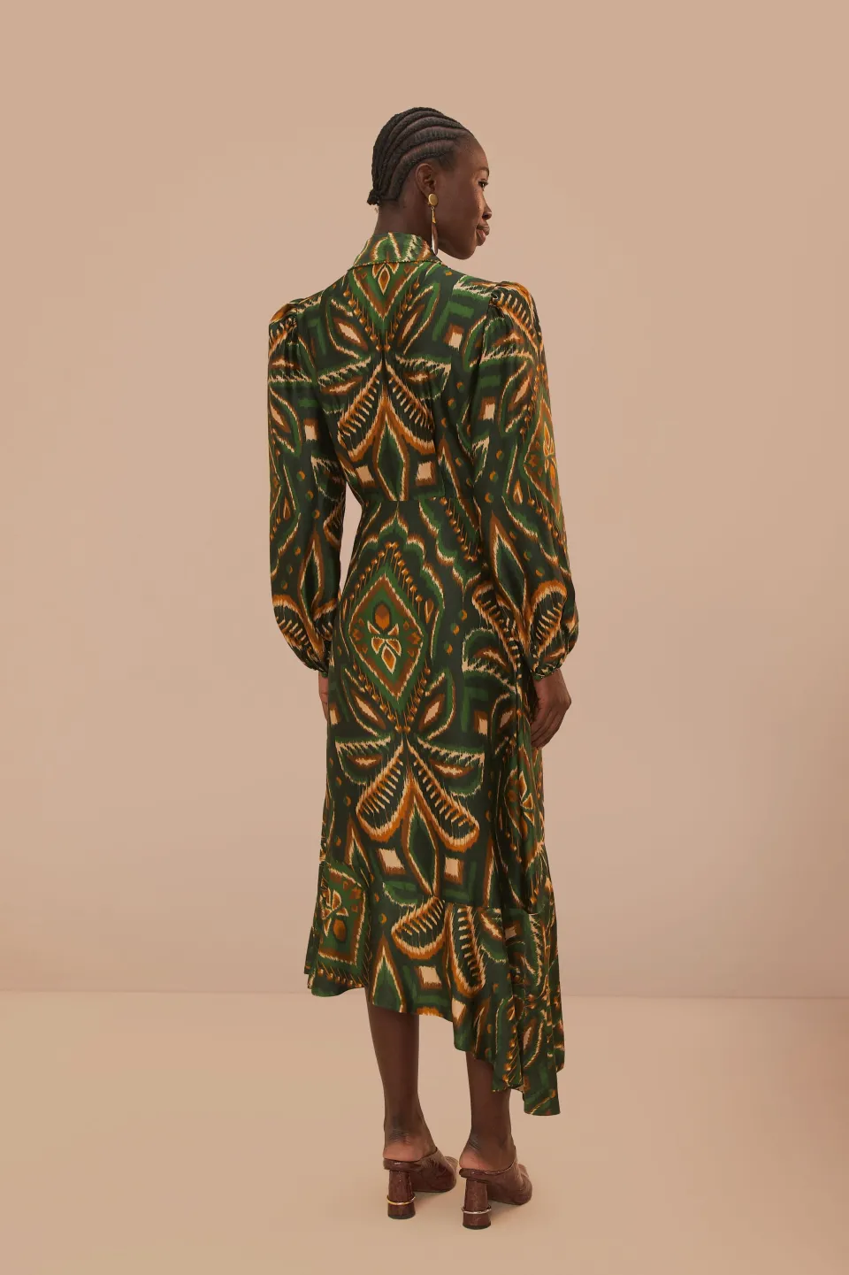 FARM Rio Green Pineapple Ikat Long Sleeve Midi Dress Online