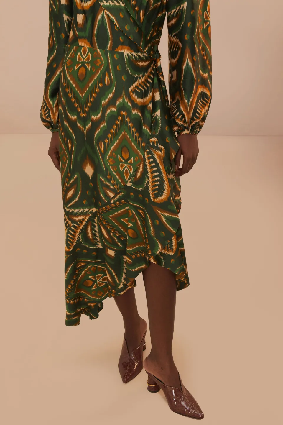 FARM Rio Green Pineapple Ikat Long Sleeve Midi Dress Online