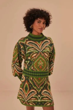 FARM Rio Green Pinneaple Ikat Knit Mini Skirt Outlet