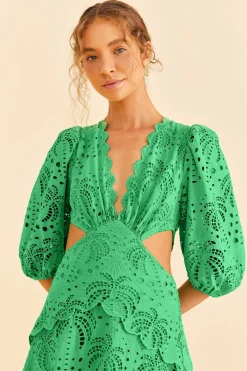 FARM Rio Green Richelieu Midi Dress