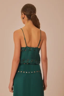 FARM Rio Green Richelieu Sleeveless Blouse New