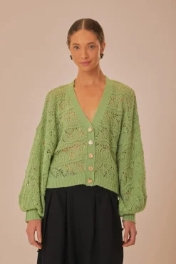 FARM Rio Green Textured Knit Cardigan New