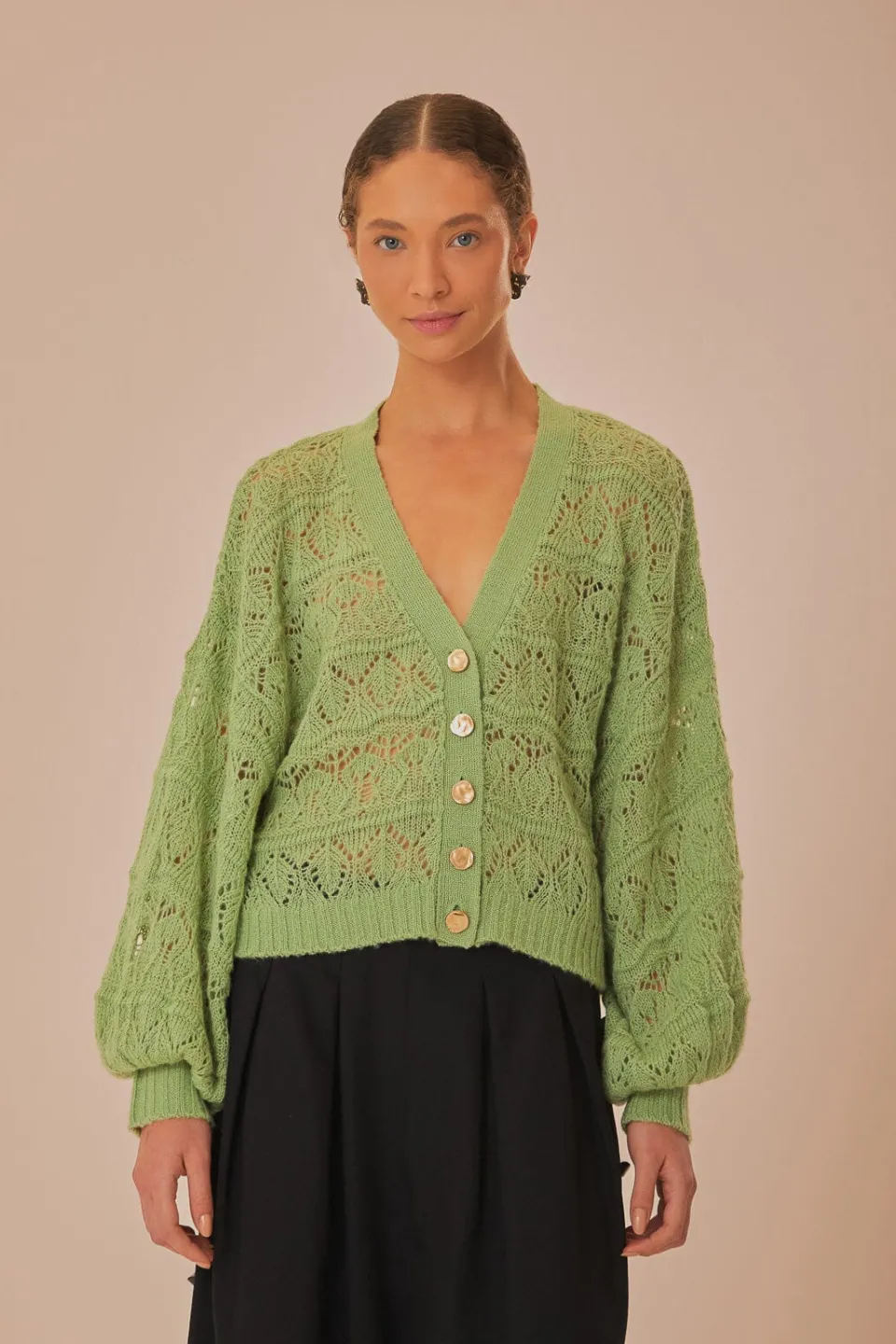 FARM Rio Green Textured Knit Cardigan New
