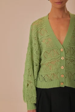 FARM Rio Green Textured Knit Cardigan New